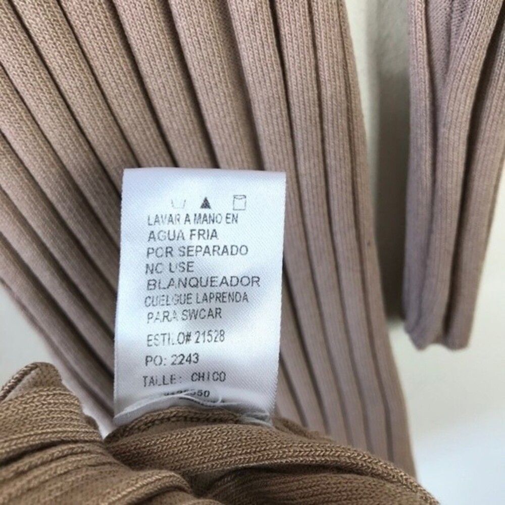 HERA Collection Ribbed Cold Shoulder Midi Knit Dress S Tan Beige Stretch Bodycon - Picture 7 of 10